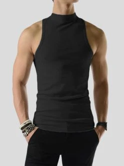 Mens Solid Half Collar Sleeveless Knit Tank -Incerun Shop 0de4ce8a 7ce5 4bf0 8798 a0227dfa708d