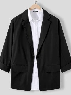 Mens Solid Color Three-quarter Sleeve Blazer