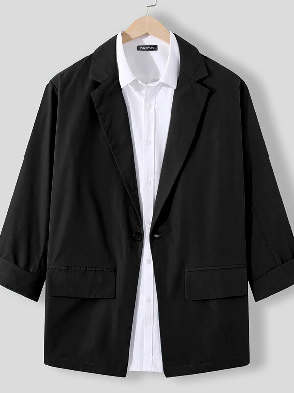 Mens Solid Color Three-quarter Sleeve Blazer 3 Mens Solid Color Three-quarter Sleeve Blazer