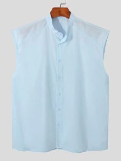 Mens Solid Workout Button Down Sleeveless Shirt 13 Mens Solid Workout Button Down Sleeveless Shirt -Incerun Shop 0e8ccb16 c287 441e 8023 077723ebb687