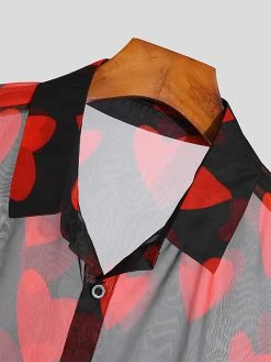 Mens Heart Print See Through Long Sleeve Shirt -Incerun Shop 0f64e617 f141 44db 921d 6a4b0e111a48