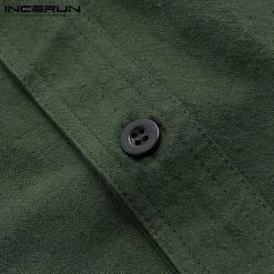 Mens Solid Color Chest Pocket Half Sleeve Stand Collar Breathable Casual Shirts -Incerun Shop 0f8df410 be36 4d40 a34b 71e03dfb769d