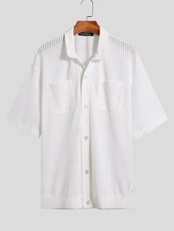 Mens Knit Hollow Out Double Pocket Short Sleeve Shirt 13 Mens Knit Hollow Out Double Pocket Short Sleeve Shirt -Incerun Shop 0f9e70eb a123 440c a900 d4f36624d3f7