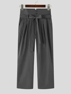 Mens Japan High Waist Solid Pants With Belt -Incerun Shop 0fd44fc3 9a48 4c2b 9ed0 6346f641f276