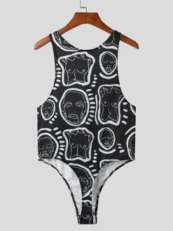 Mens Sexy Print Sleeveless Triangle Bodysuit -Incerun Shop 100e0283 3838 441b a5aa 7f643a184610