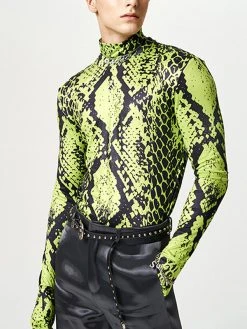 Mens Snake Print Long Sleeve High Neck T-shirt -Incerun Shop 10404518 4d22 4470 836d 67c037bde053