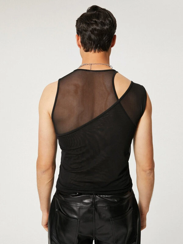 Mens Cutout Mesh See Through Tank Top 4 Mens Cutout Mesh See Through Tank Top - Image 2