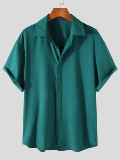 Men Casual Solid Color Half Sleeve Shirt 16 Men Casual Solid Color Half Sleeve Shirt -Incerun Shop 107b137f f380 4656 b89c 30b0c840dced