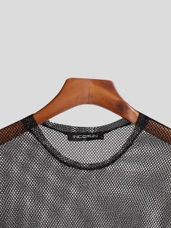 Mens Shiny Mesh See-Through Long Sleeve T-Shirt -Incerun Shop 10f4d6d1 c1e2 4cab a280 24d581bf6cfc