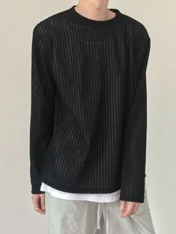 Mens Pleated Mesh Striped Long Sleeve T-Shirts -Incerun Shop 114bb1f7 24c7 4348 8f98 1f150f5400d4