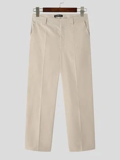 Mens Solid Color Casual Straight Pants With Pocket -Incerun Shop 11aba22c 29c5 4216 9572 adca61e1b47d