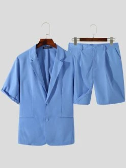 Mens Solid Half Sleeve Blazer Casual Two Pieces Outfits -Incerun Shop 11d9a616 77e1 40aa 95d1 3a197839a45a