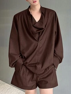 Mens Solid Cowl Neck Casual Two Pieces Outfits -Incerun Shop 11f2c7b0 d0a6 450e be26 f7c39509df35