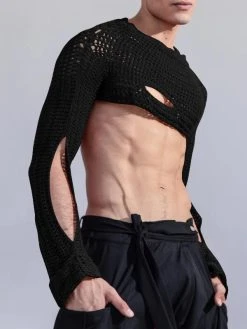 Mens Sexy Cutout Knit Long Sleeves Crop Top -Incerun Shop 12dafdce 3ce7 4070 a2c6 1aede18b57f2