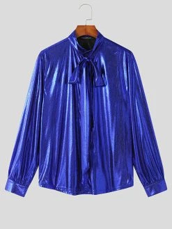 Mens Shiny Metallic Bow Tie Neck Shirt 13 Mens Shiny Metallic Bow Tie Neck Shirt -Incerun Shop 12ed1131 cf48 45d3 afdd f15a607eec07