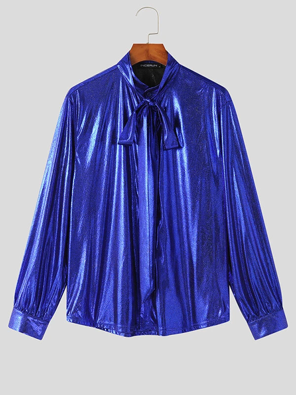 Mens Shiny Metallic Bow Tie Neck Shirt 7 Mens Shiny Metallic Bow Tie Neck Shirt - Image 5