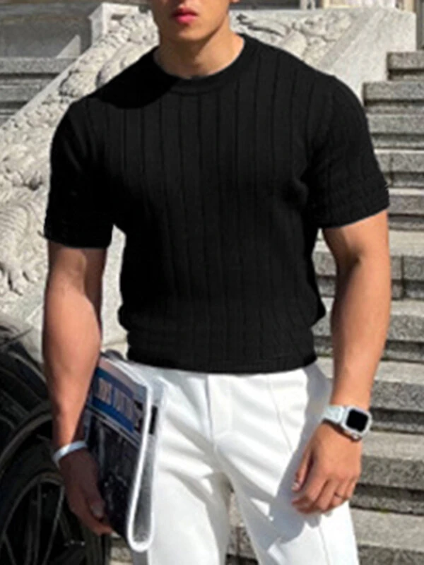 Mens Solid Short Sleeve Knit T-shirt 5 Mens Solid Short Sleeve Knit T-shirt - Image 3