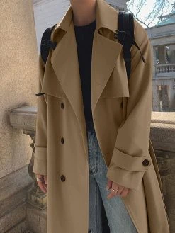 Mens Double-breasted Waist Belt Long Coat