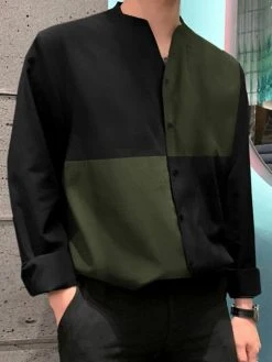 Mens V-Neck Patchwork Long Sleeve Button Up Shirts 11 Mens V-Neck Patchwork Long Sleeve Button Up Shirts -Incerun Shop 13944fea 20a7 4c7d 8902 a98b585f8d37
