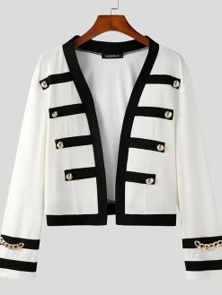 Mens Color Block Chain Metal Button Jacket -Incerun Shop 13adf961 c7e3 46c2 8c00 cc60393c6005