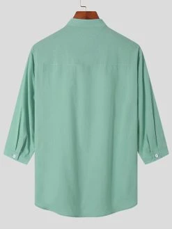 Mens Stand Collar Three-quarter Sleeve Shirt -Incerun Shop 13e25c3b 900e 4640 a8a7 cf567fdb5bc5