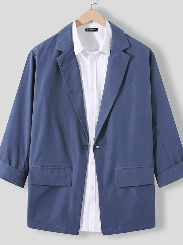 Mens Solid Color Three-quarter Sleeve Blazer 5 Mens Solid Color Three-quarter Sleeve Blazer - Image 3