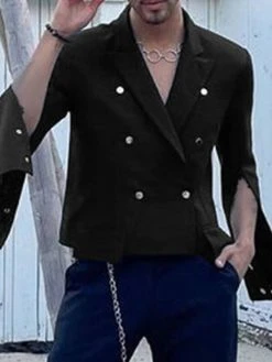 Mens Double-breasted Cutout Long-sleeved Jacket