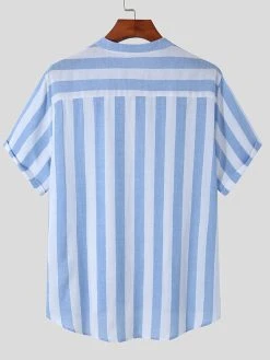 Mens Striped Half Button Casual Short Sleeve Henley Shirt 15 Mens Striped Half Button Casual Short Sleeve Henley Shirt -Incerun Shop 14890add 9d4e 4d22 a931 66e8777deaea