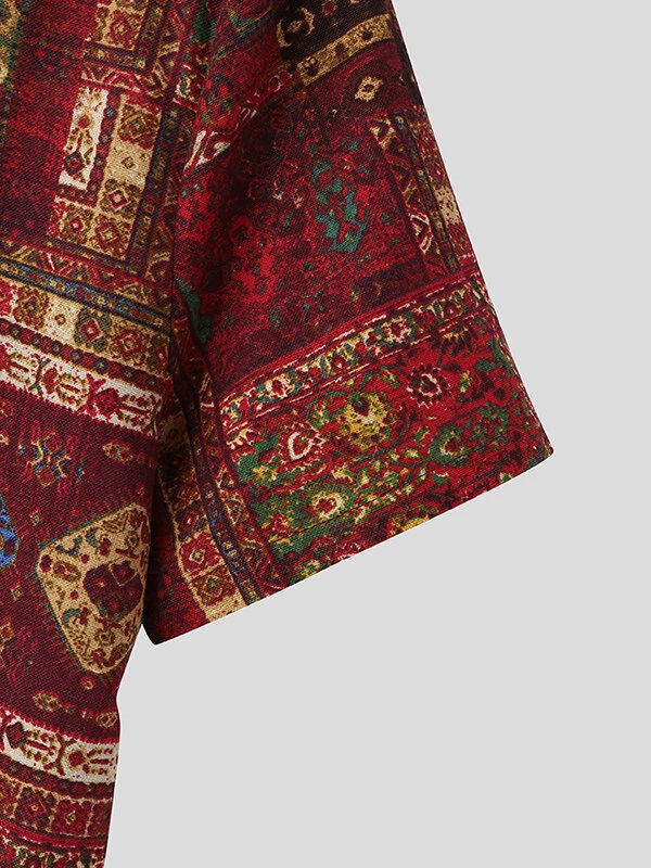 Mens Ethnic Geometric Pattern Half Button 100%Cotton Henley Shirt 8 Mens Ethnic Geometric Pattern Half Button 100%Cotton Henley Shirt - Image 6