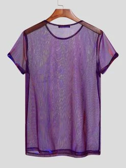 Men See-through Two-tone Short Sleeved T-Shirt -Incerun Shop 1552bf50 c22a 42d3 8d08 55a892ede983