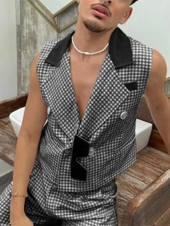 Men Plaid Double Breasted 2 Piece Set -Incerun Shop 1560ef87 b127 44d1 8216 78278d63ffd1