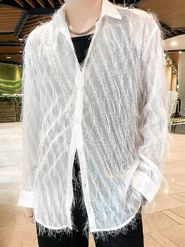 Mens Striped Fringe See-through Shirt 4 Mens Striped Fringe See-through Shirt - Image 2