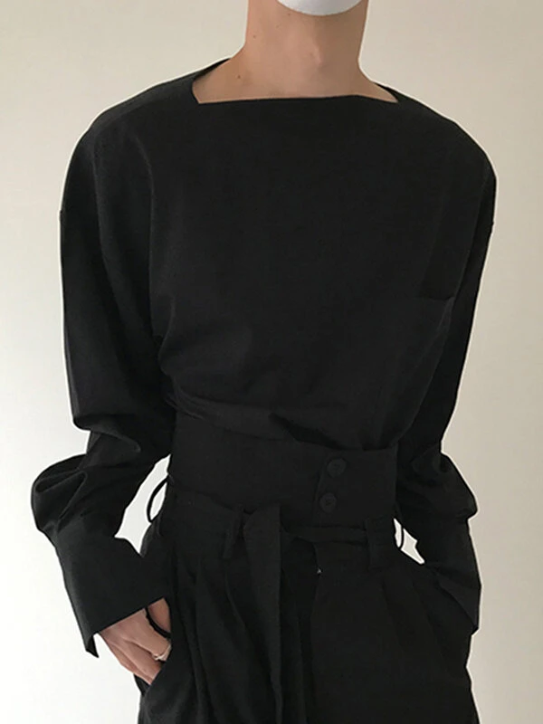 Mens One-Line Neck Pocket Loose Shirt 4 Mens One-Line Neck Pocket Loose Shirt - Image 2