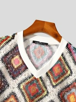 Mens Lace Windowpane Pattern V-Neck Sleeveless Vest -Incerun Shop 1631e298 9dbe 4d9d 828c 1745ff51eea1