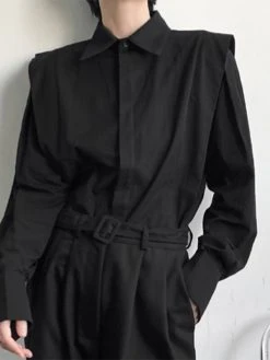 Mens Shoulder Ruffled Concealed Placket Casual Shirts