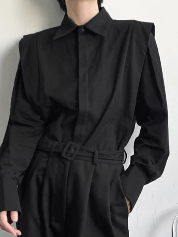 Mens Shoulder Ruffled Concealed Placket Casual Shirts 3 Mens Shoulder Ruffled Concealed Placket Casual Shirts