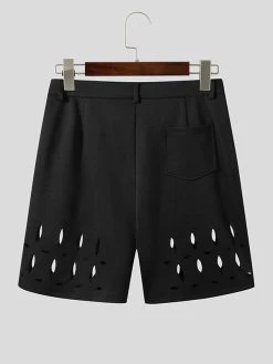 Mens Solid Hollow Out Casual Mid Length Shorts -Incerun Shop 1678aec3 7729 44d1 ab28 eaf7fa7a4c6e