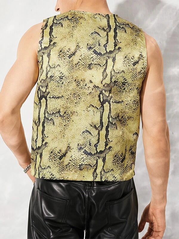 Men Sexy Snakeskin Print Open Front Waistcoat 5 Men Sexy Snakeskin Print Open Front Waistcoat - Image 3