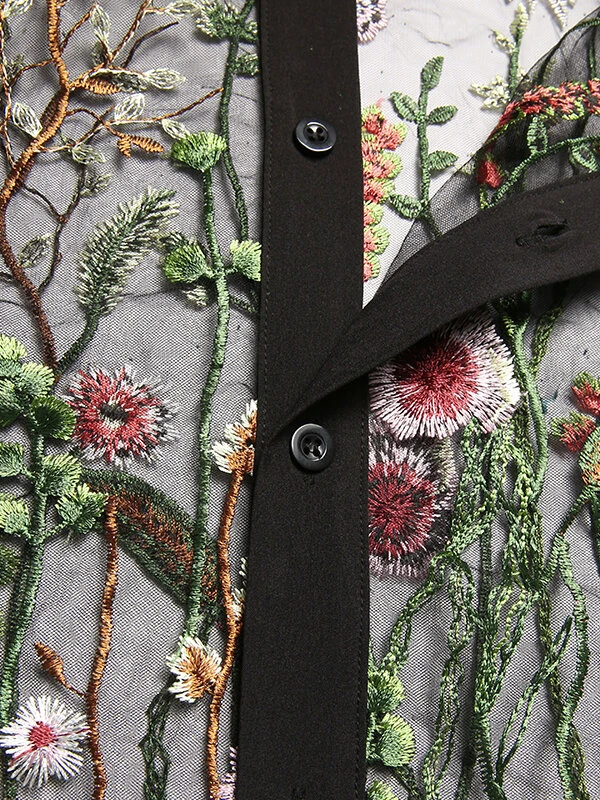 Men Plant Floral Embroidery Thin See Through Fashion Shirt 10 Men Plant Floral Embroidery Thin See Through Fashion Shirt - Image 8