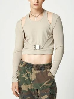 Mens Solid Long Sleeve Cutout Halter T-shirt -Incerun Shop 17019968 4de6 4e2e bc6b 0fb08f957798