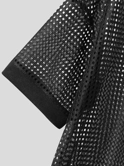 Mens Mesh See Through Solid Short Sleeve Golf Shirt -Incerun Shop 17565043 9c93 4048 bf6e c5422bb525f9