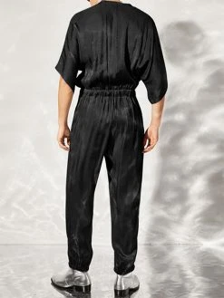 Mens Solid Shiny Drawstring Waist Zipper Jumpsuit -Incerun Shop 17753200 6a86 49d7 b5ac b98fa858d8c4