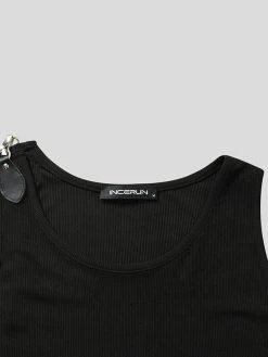 Mens Solid Buckle Design Rib-Knit Sleeveless Tank -Incerun Shop 17a4d7b7 136a 4c25 acb0 6492ecfe4d4b