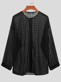Mens Casual Mesh Check Long-sleeved Shirts -Incerun Shop 17e27322 8b5e 420c 94f7 477ce9ed6deb