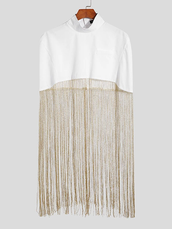 Mens Long Fringe High Neck T-Shirt 6 Mens Long Fringe High Neck T-Shirt - Image 4