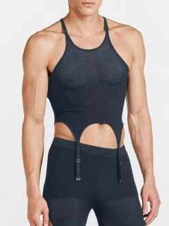 Mens Pinstripe Knit Cutout Vest