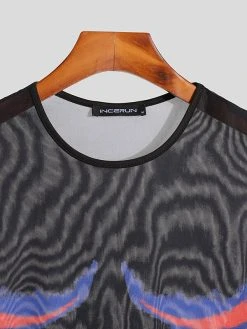 Mens Abstract Print See Through Mesh Long Sleeve T-Shirt -Incerun Shop 1aff3c0e 8719 4574 a0b7 dd1cfc66cab2