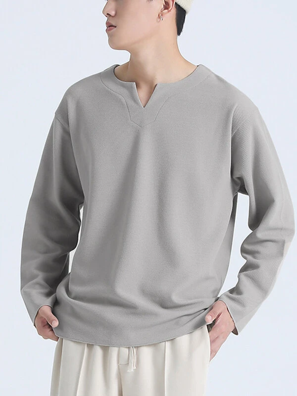 Mens Solid Notch Neck Crew Neck Casual T-shirt 7 Mens Solid Notch Neck Crew Neck Casual T-shirt - Image 5