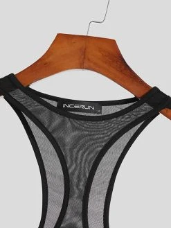 Mens Mesh See-through Triangle Jumpsuit -Incerun Shop 1b02d757 2e96 4d4c bdb9 61f2ed696d7d