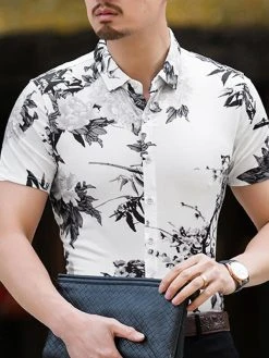 Mens Floral Print Lapel Button Up Short Sleeve Shirt -Incerun Shop 1b78c41c 3983 47ef 818d eaaa0ab761ba